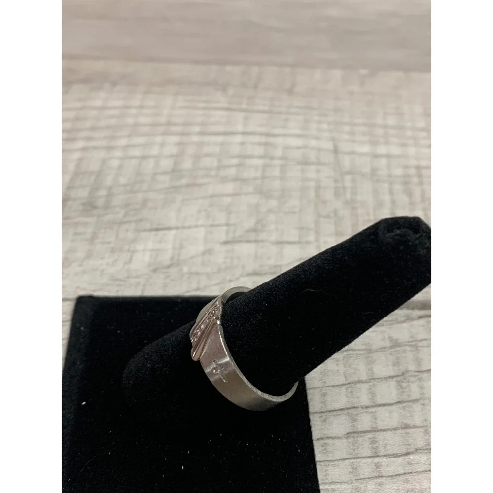 Silver Tone Cross Band Ring with Clear Accents Size 10.5 Religious Jewelry